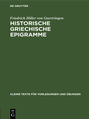 cover image of Historische griechische Epigramme